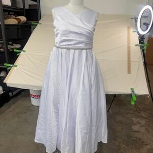 Girls White Satin Flower Girl Dress